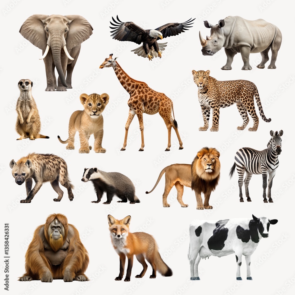 Naklejka premium Wildlife animal isolated image set