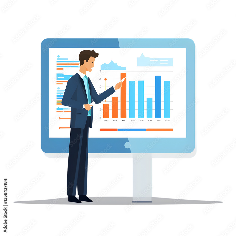Business analyst evaluates data trends, modern office, illustration, corporate setting, analytical viewpoint, insightful analysis Business analyst evaluates data trends, modern office, illustration, corporate setting, analytical viewpoint, insightful analysis