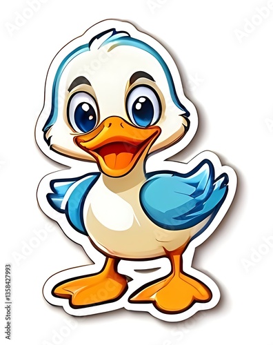 A cheerful sticker depicting a duck with big, bright eyes, perfect for adding personality to your belongings.