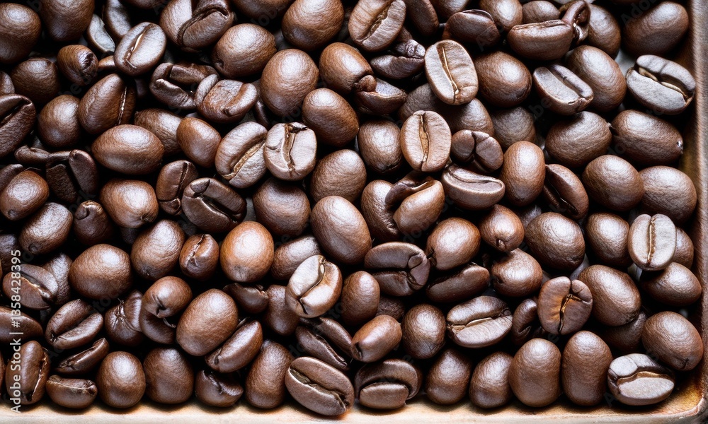 Fototapeta premium Dark Brown Glossy Roasted Coffee Beans Close Up
