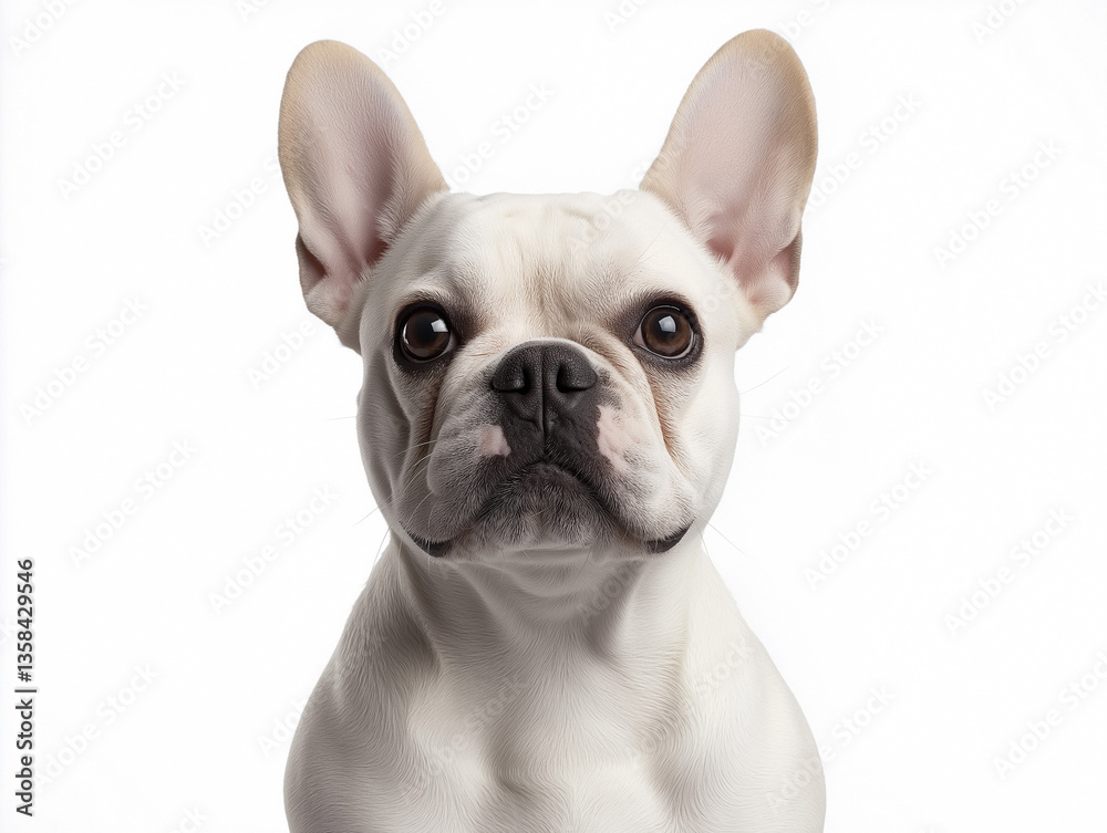 Friendly white bulldog with expressive eyes against a neutral background displays curiosity and charm in a studio setting Friendly white bulldog with expressive eyes against a neutral background displays curiosity and charm in a studio setting