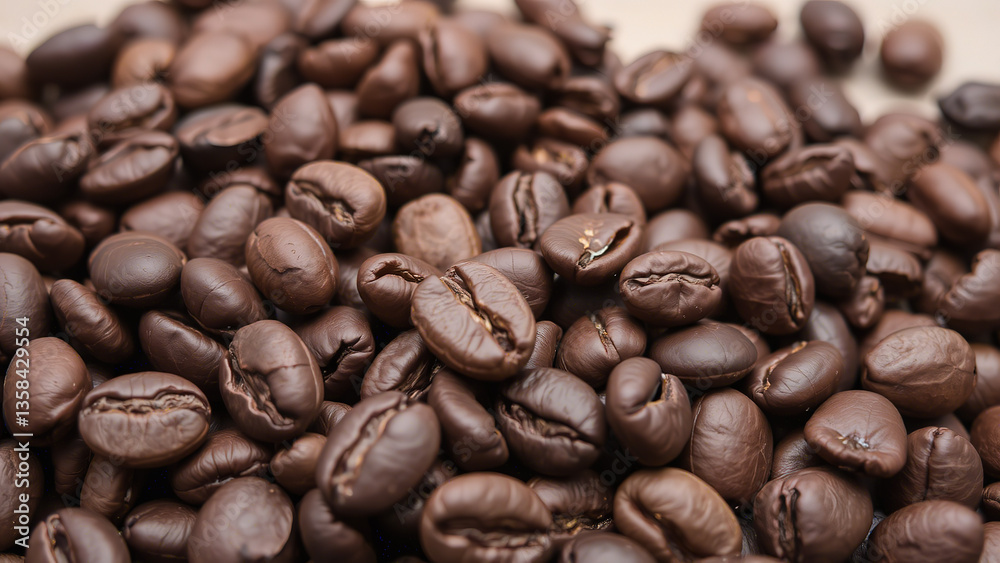 Fototapeta premium Coffee beans grains macro concept background texture drink breakfast roasted
