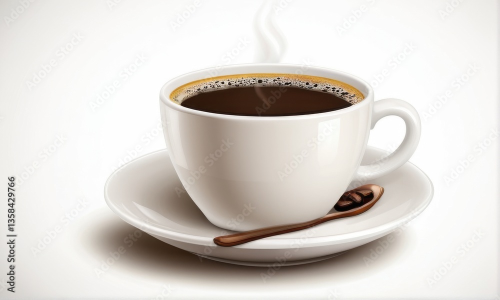 Steaming Cup of Dark Coffee on White Saucer Steaming Cup of Dark Coffee on White Saucer
