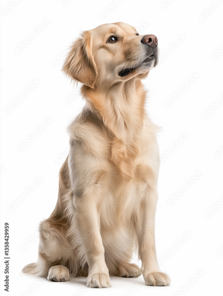 Golden retriever sitting gracefully in a studio setting with white background Golden retriever sitting gracefully in a studio setting with white background