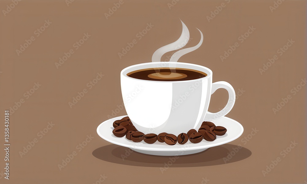 Fototapeta premium Steaming Coffee Cup with Beans Pixel Art Illustration