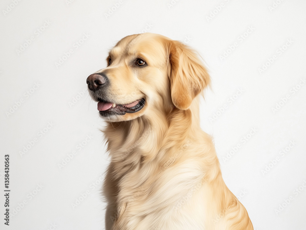 Golden retriever poses for a studio portrait with a neutral background, capturing its friendly demeanor and soft fur Golden retriever poses for a studio portrait with a neutral background, capturing its friendly demeanor and soft fur