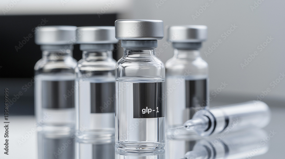 Vials of GLP-1 medication and syringe prepared for injection on a clean surface