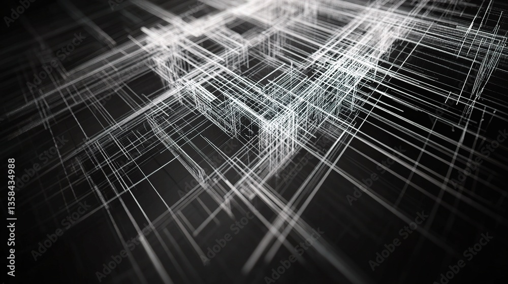 Obraz premium Technical Architectural Draft with Abstract Lines and Structures