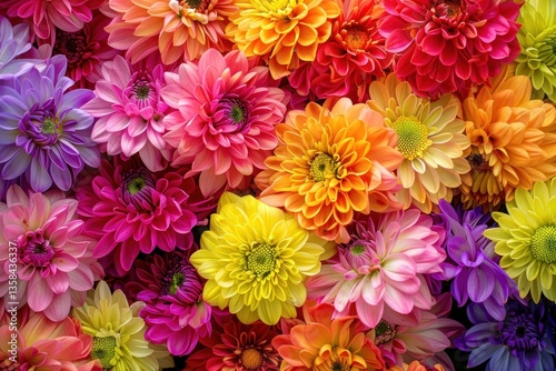 Colorful rainbow Chrysanthemum flower asteraceae outdoors.