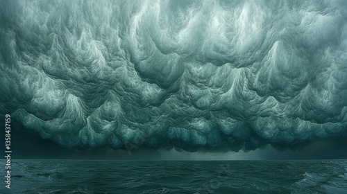 Dramatic storm clouds over dark ocean. Powerful waves. Possible use Stock photo for weather, nature, or science themes photo