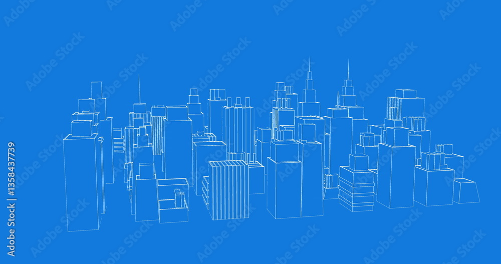 Fototapeta premium Abstract cityscape illustration showing modern urban skyline with blue background