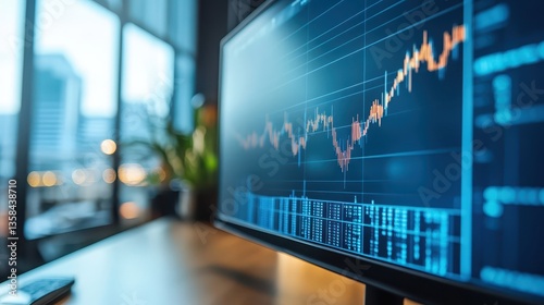 Stock market trends and analysis, deciphering chart patterns on computer screen for investment insights
