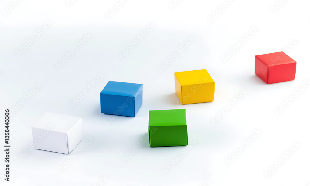 Colorful Miniature Cube Toy Set on White Background Colorful Miniature Cube Toy Set on White Background
