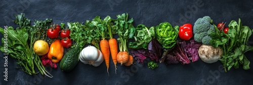 Panel kuchenny z motywem Premium organic vegetables arranged beautifully on a dark slate background for an elegant farm-to-table presentation Generative AI