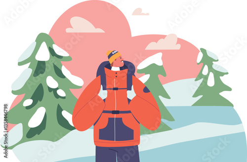 Man tourist hiking in mountains
