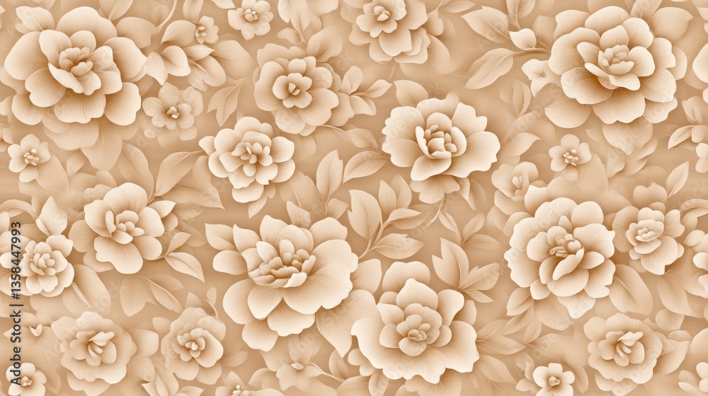 custom made wallpaper toronto digitalElegant Beige Floral Pattern: A Seamless Design of Roses and Leaves