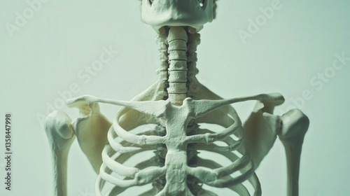 skeleton torso, highlighting the rib cage and spinal column against a neutral background.