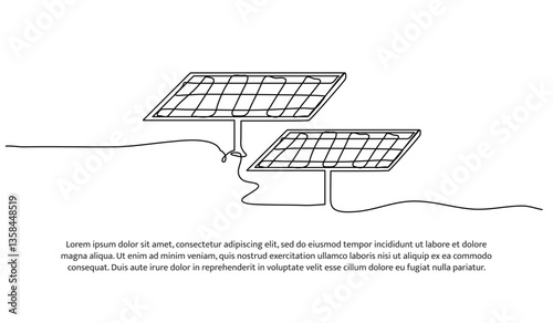 Continuous one line design of solar panel. Minimalist style vector illustration on white background.