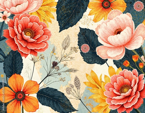 Vibrant floral composition with striking colors and textures