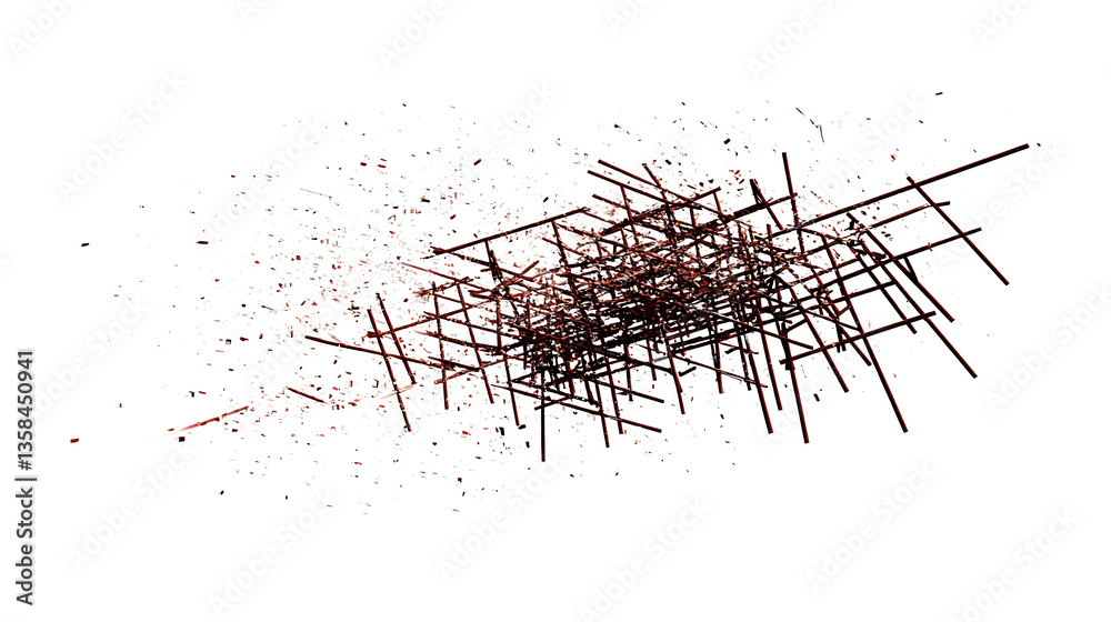 Fototapeta premium Abstract Red Geometric Structure On White Background Detailed Fragmented Scaffolding Construction Design