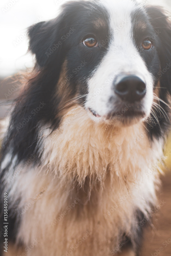 Backlit Border Collie staring lovingly off camera.