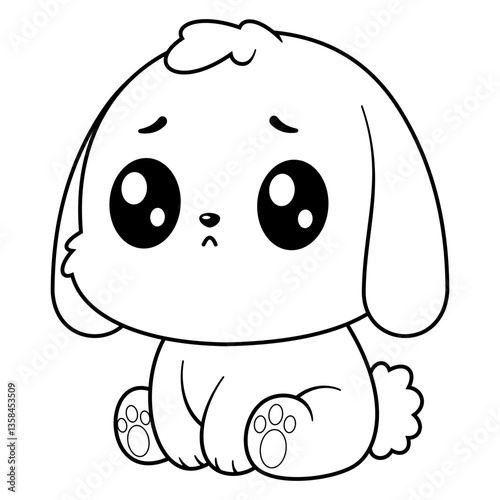 Cute bunny sitting and feeling sad, for coloring