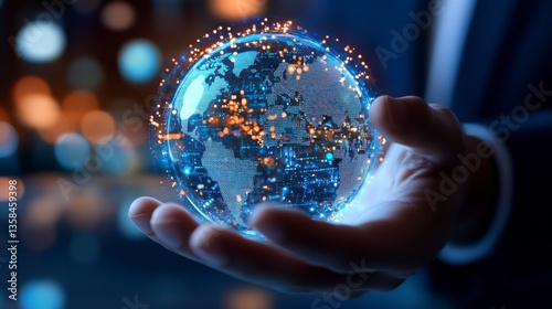 Innovative technological transformation global context digital art futuristic environment close-up viewpoint concept of global connectivity