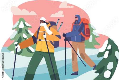 Family couple enjoying hiking tourism