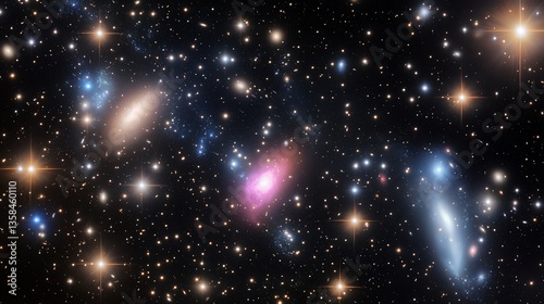 Wallpaper Mural Cosmic Symphony: A Stunning Galaxy Cluster Displayed in Vivid Detail Torontodigital.ca