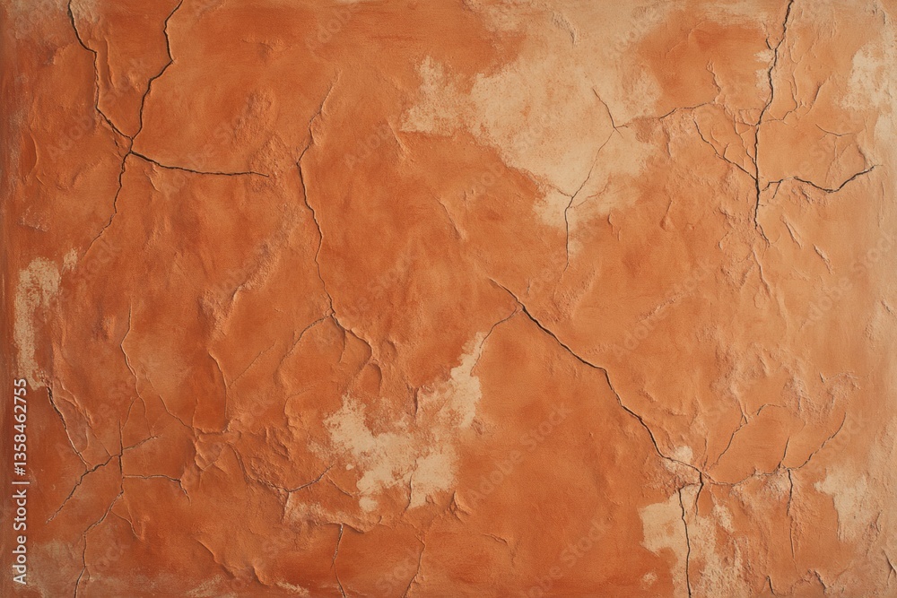 Fototapeta premium Textured terracotta wall with visible cracks forming an abstract pattern