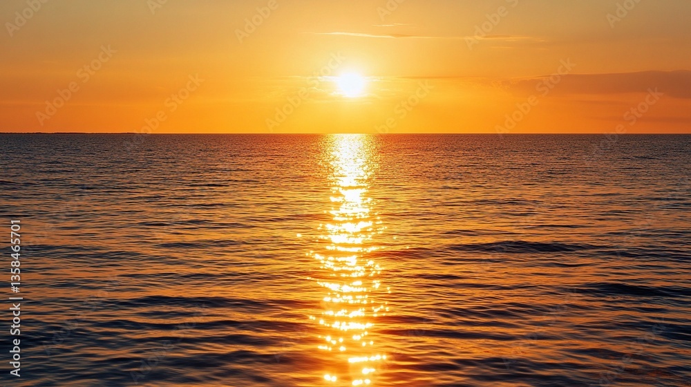 Obraz premium Golden Sunset Over the Calm Sea During Summer Evening
