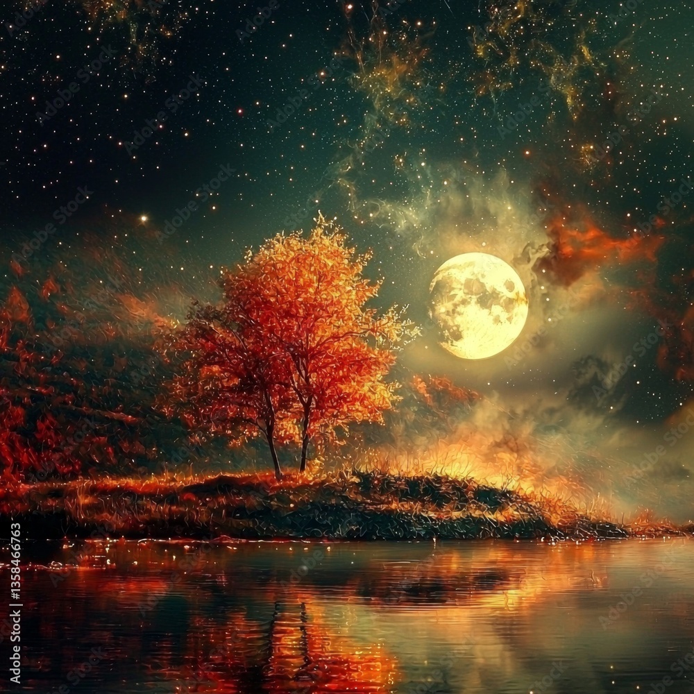 Naklejka premium Idyllic and tranquil nature scene captured in digital art. 