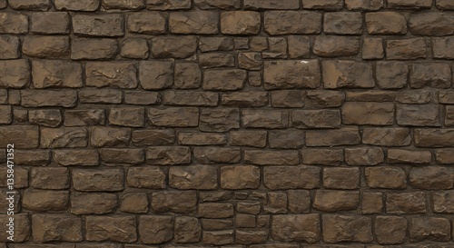 Rustic Brown Stone Wall Texture Seamless Pattern. AI Generated