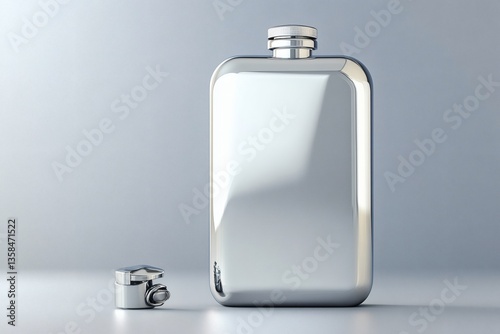 Sleek Stainless Steel Hip Flask with Detached Cap, Isolated on Minimalist Background
