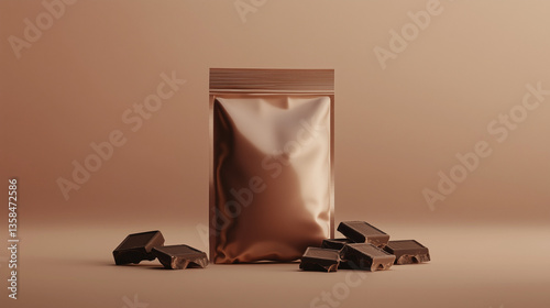 Premium Chocolate Packaging Mockup with Gourmet Chocolate Pieces in a Studio Setup


