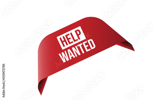 Help wanted red ribbon label banner.