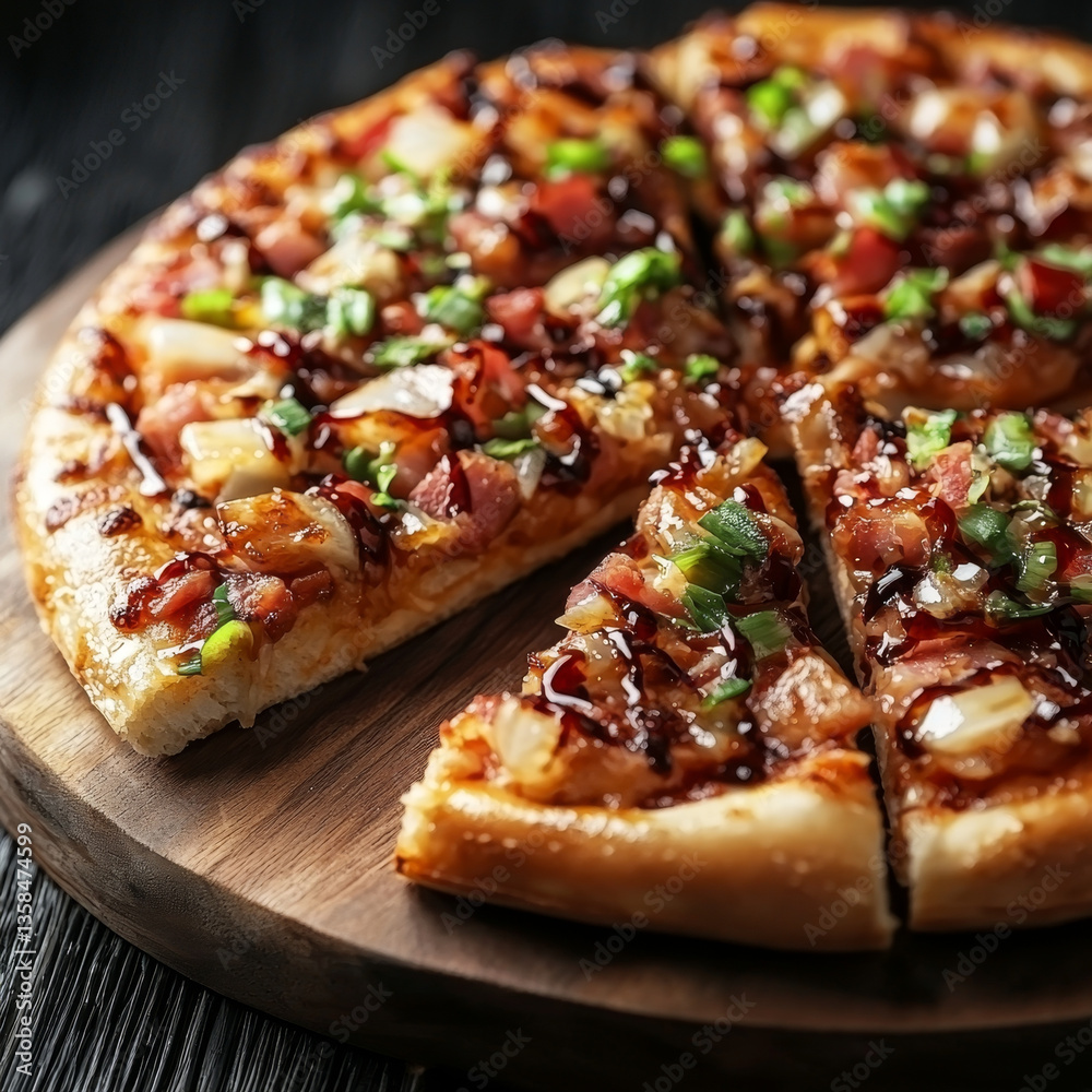 Savory bacon and onion pizza with teriyaki glaze Savory bacon and onion pizza with teriyaki glaze