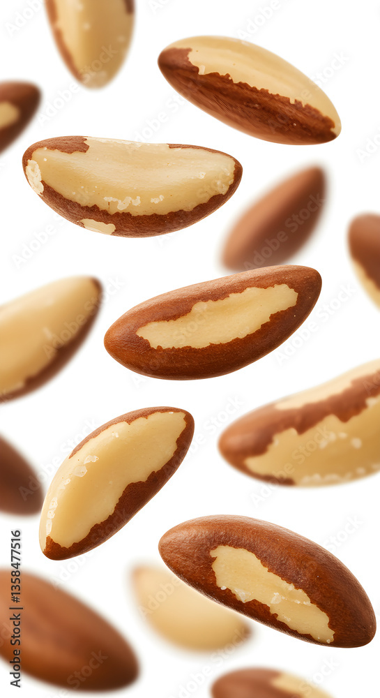 Fototapeta premium Brazil Nuts Falling on White Background 