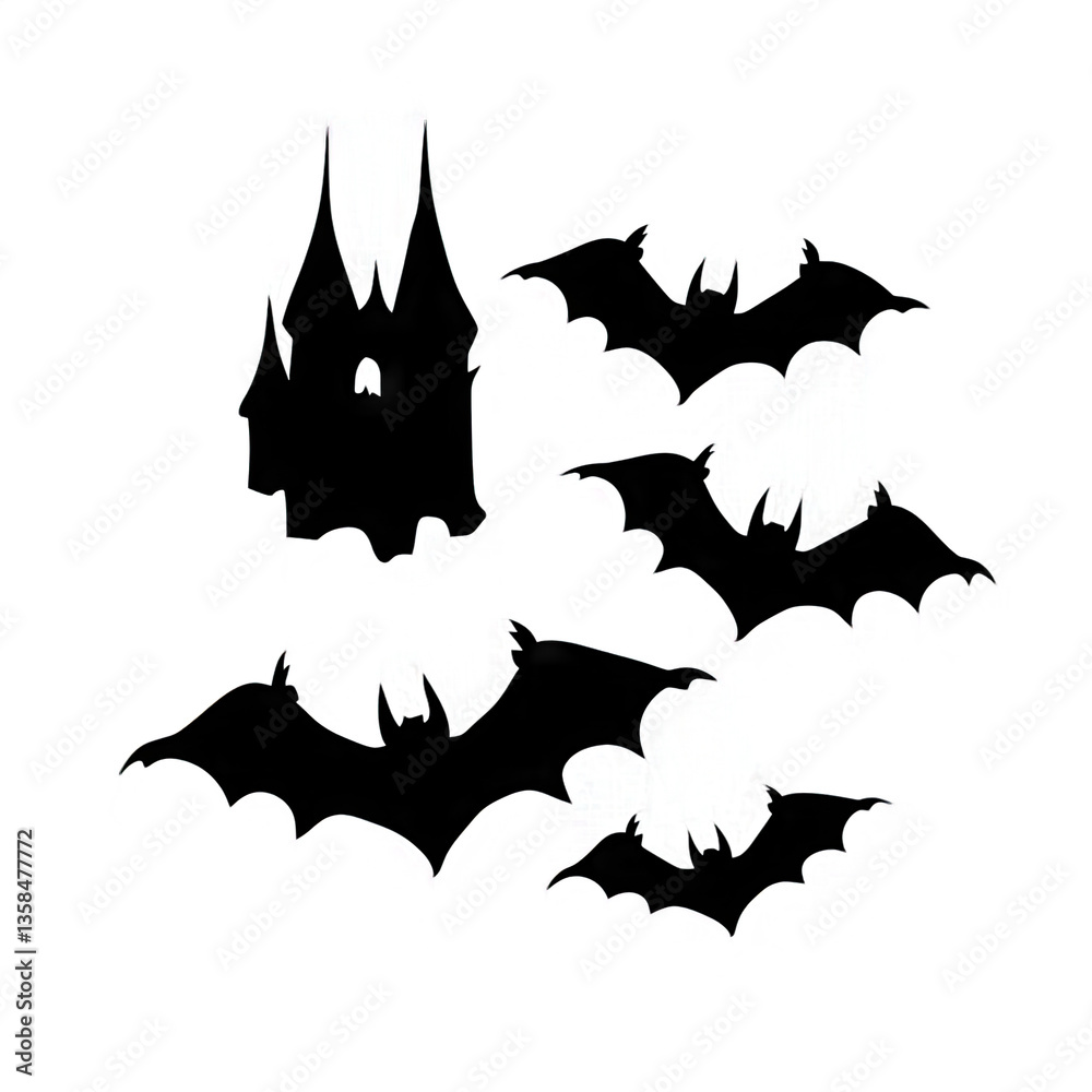 Fototapeta premium Abstract Black and White Bat-Like Creatures in Flight