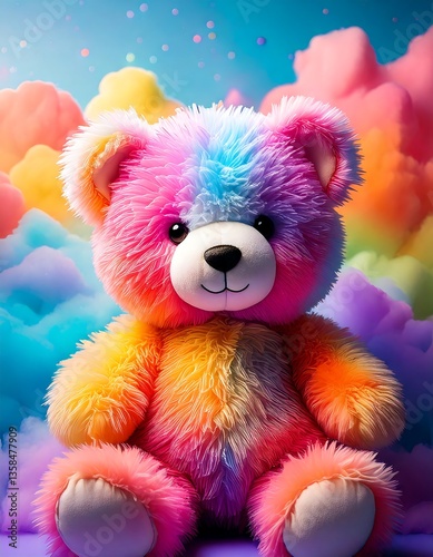 Adorable Psychedelic Teddy Bear in 4K – Fluffy Cloud Background