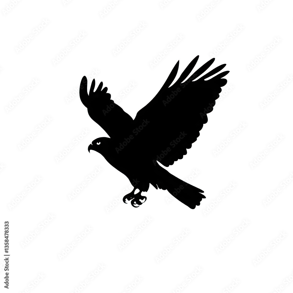 Fototapeta premium Silhouette of a Hawk in Flight Against a Black Background