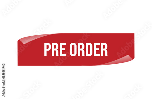 Red banner pre order isolated on white background.