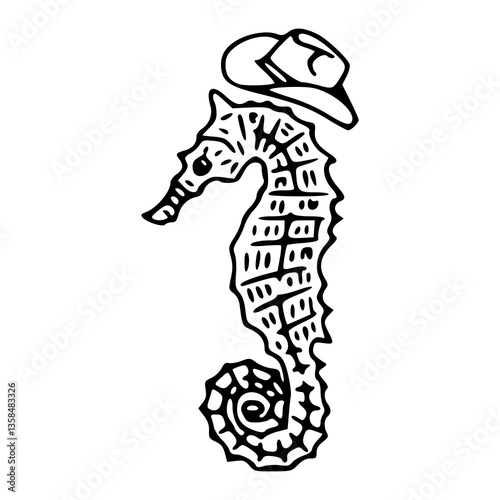 elegant seahorse with cowboy hat vector illustration