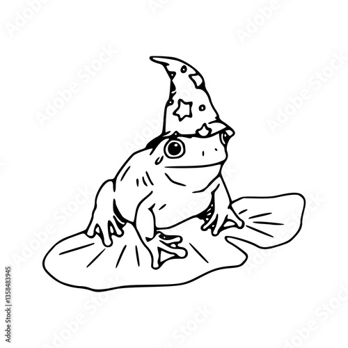 wizard frog on lily pad vector