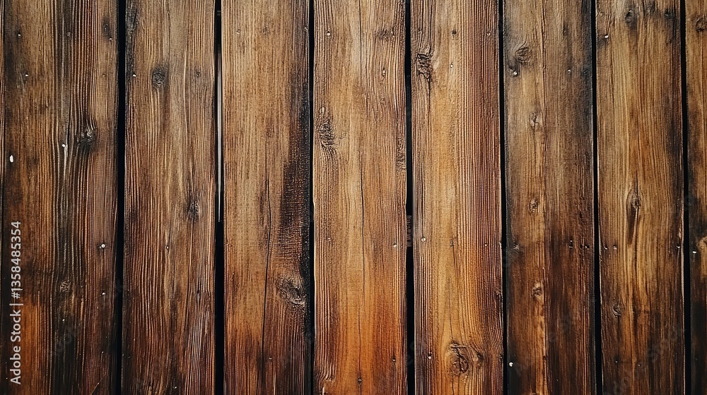 Naklejka premium Handmade wooden plank wall with unevenly cut pieces, natural splits, and visible knots, enhancing the rustic charm.