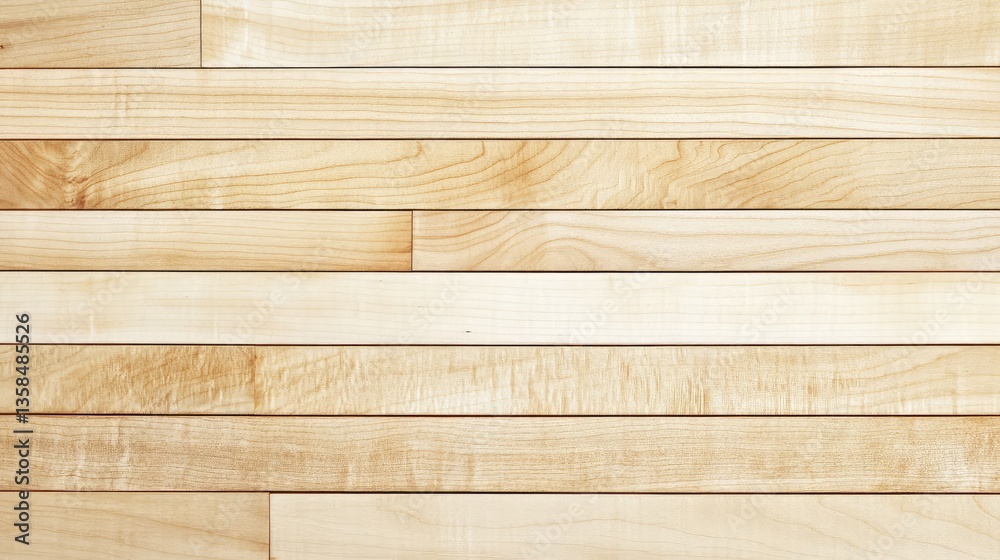 Fototapeta premium Horizontal birch wooden wall with soft golden hues and uniform, elegant grain lines.