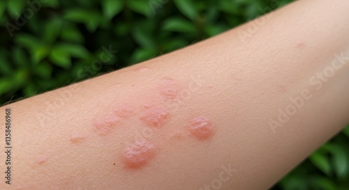 Skin reaction showing hives on arm caused by poison ivy or allergy