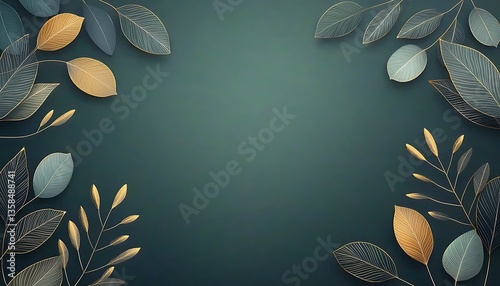 Elegant Gold Leaves Frame Background.