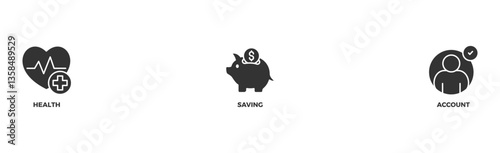 HSA banner web icon illustration concept for health saving account with icon of healthcare, growth, id card, and accounting