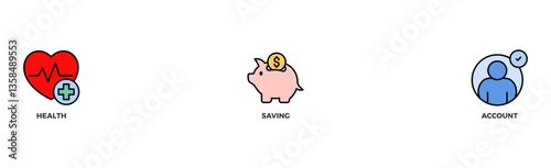 HSA banner web icon illustration concept for health saving account with icon of healthcare, growth, id card, and accounting